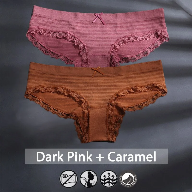 M-XXXL Plus Size Women Panties Underwear Female Lingerie Sexy Briefs Big Pantys Low Waist Lace Panties Striped Intimate 2PCS/Set