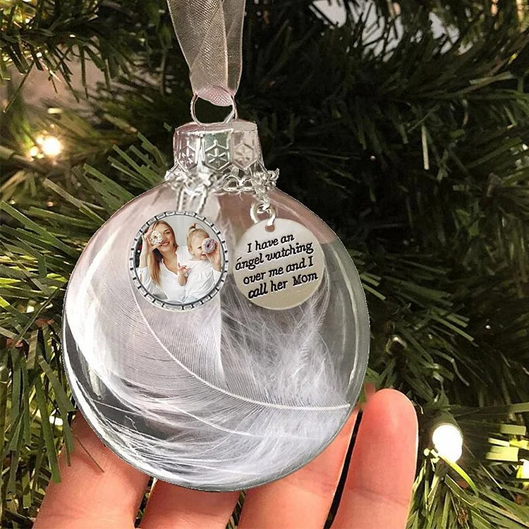 Personalized Christmas Feather Ball Custom Photo Memorial Ornament "I Have An Angel"