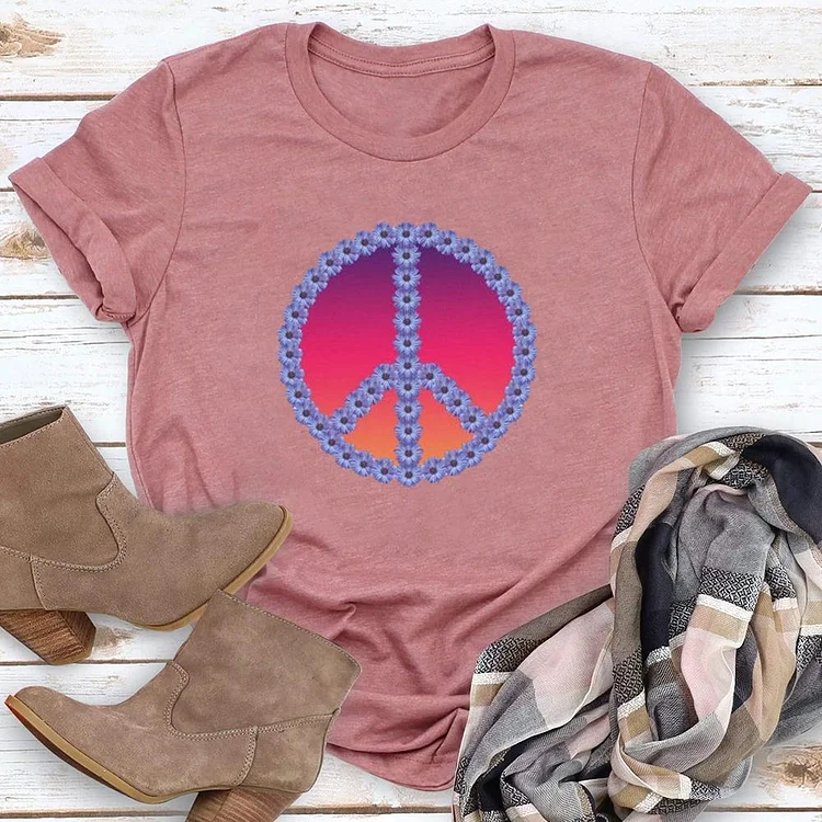 Peace Sign Made With Flowers T-Shirt Tee - 01497-Annaletters