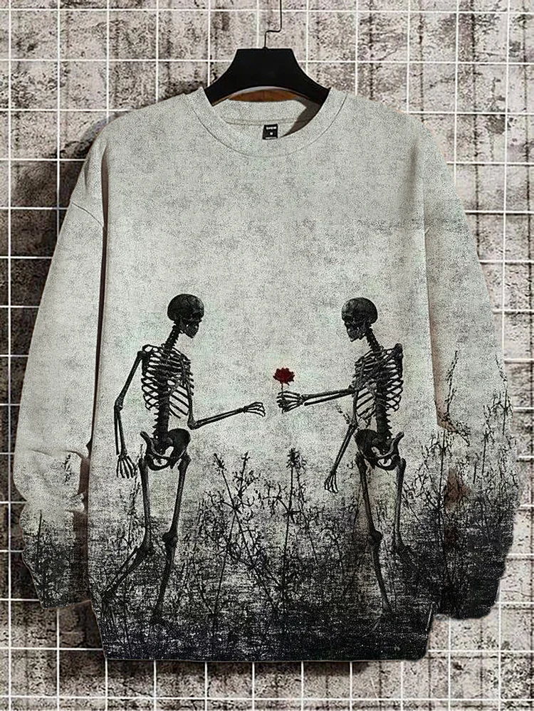 Men's Vintage Skeleton Couple Art Print Sweatshirt