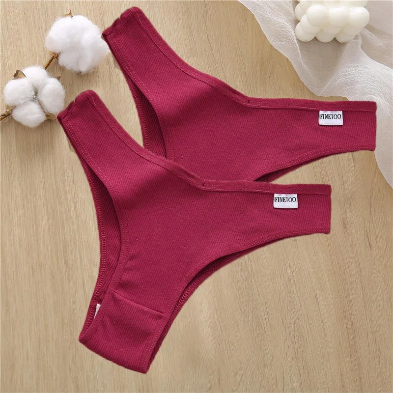 2PCS/Set Sexy Lingerie Cotton Panties Women Underwear Briefs Female Underpants Pantys Tangas Thong Panties Bikini Solid Color