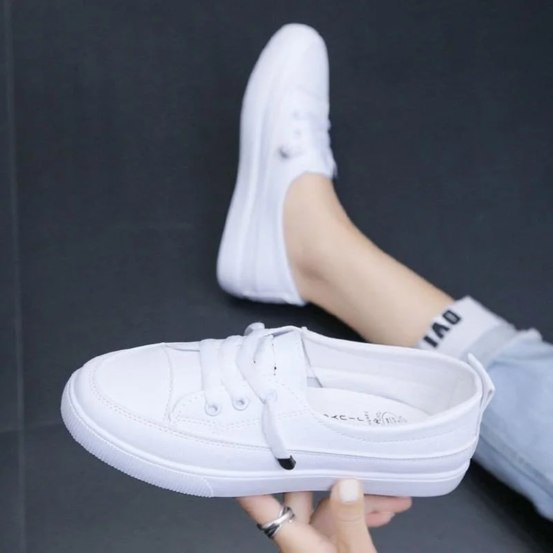 Comemore 2021 New Moccasins Woman Summer Loafers White Flat Rubber Sole Vulcanize Sports Flat Shoes Female Pu Leather Sneakers