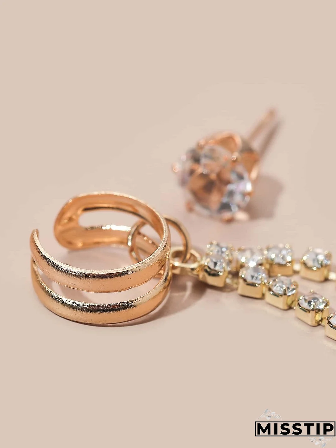 2pcs Rhinestone Tassel Decor Earrings