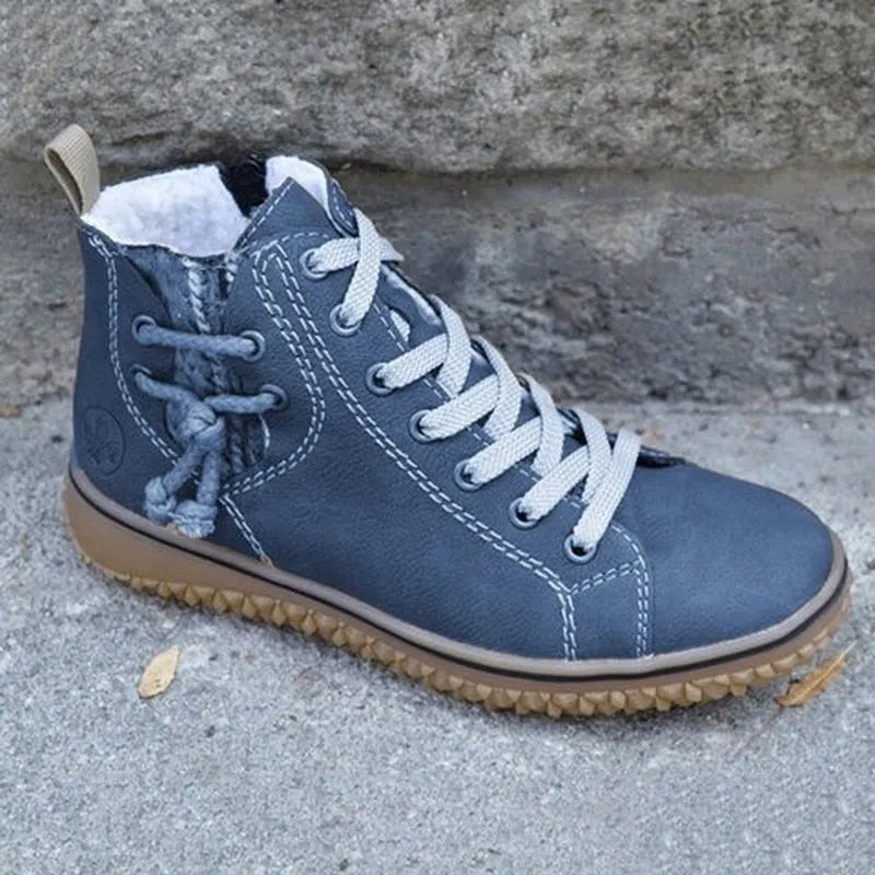 Winter 2021 Women Boots Plus Cotton Leather Boot Booties Women's Non Slip Snow Boots Lace Up Hemp Rope Martin Boot Botas Mujer