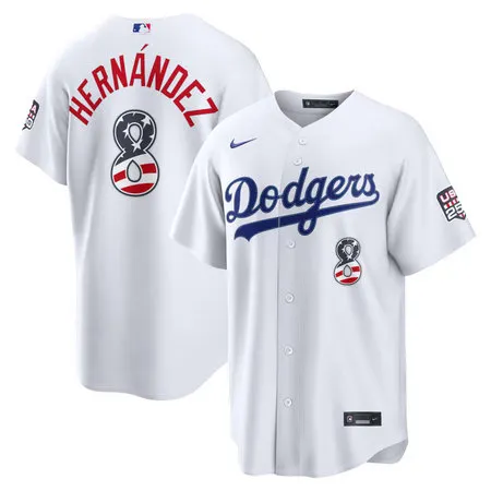 Men's Los Angeles Dodgers #8 Enrique Hernandez Nike White USA 250 Fourth of July Home Stadium Jersey