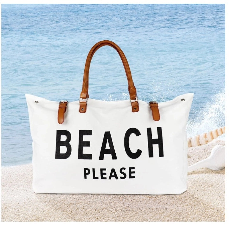 Women’s Large Canvas Letter Beach Square Magnetic Buckle Shoulder Bag
