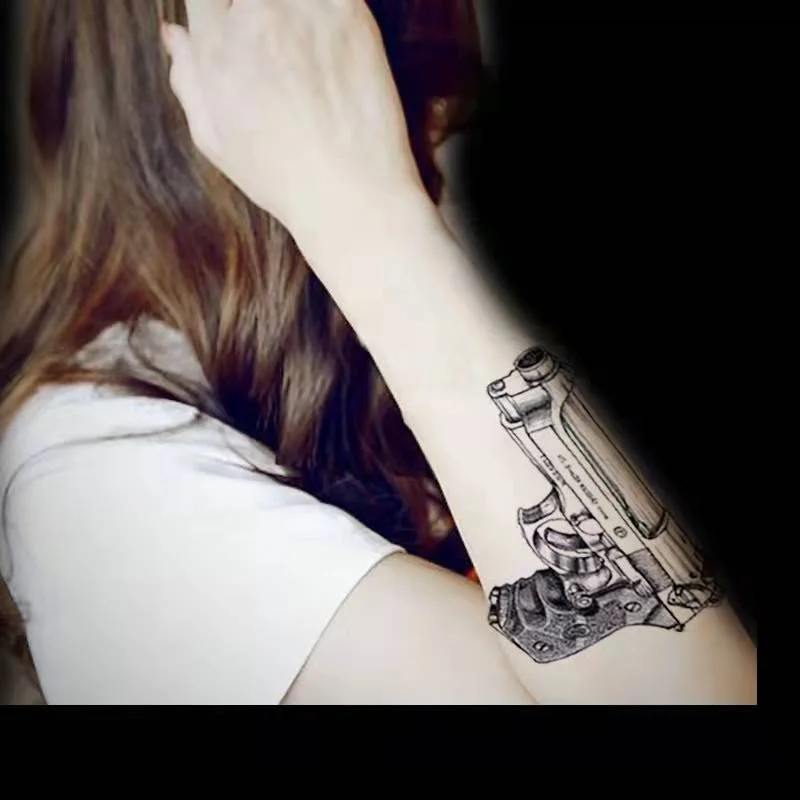 2021 Dark Style Gun Sexy Chest Temporary Tattoo Stickers Star Cross Full Body Waterproof Art Deco Men and Women Tattoo Stickers