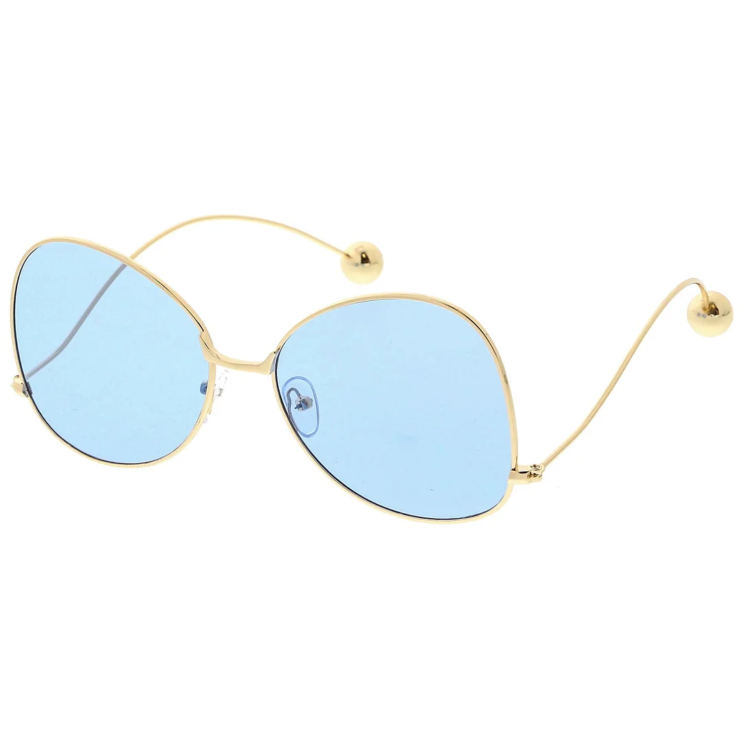 Women's Metal Butterfly glasses Thin Curved Arms Ball Accent Color Tinted Flat Lens 56mm