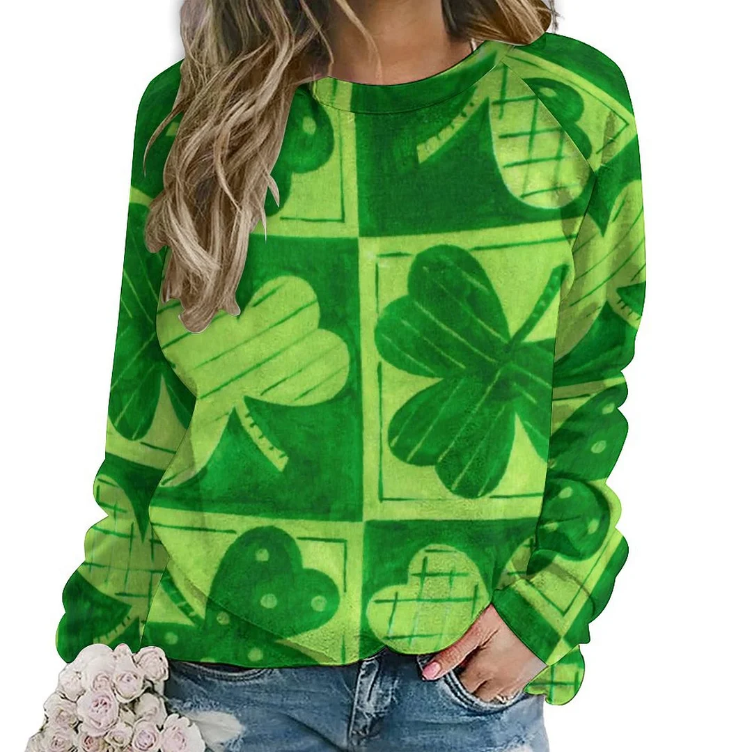 Printed Long Sleeve Casual Sweatshirt for  Women and Men Unisex Pattern St. Patrick's Day, Green, Clover, Lucky