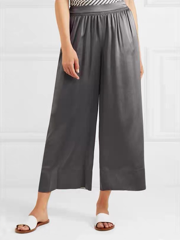 19 MOMME Pantalon en soie classique à taille élastique avec poches-Soie Plus