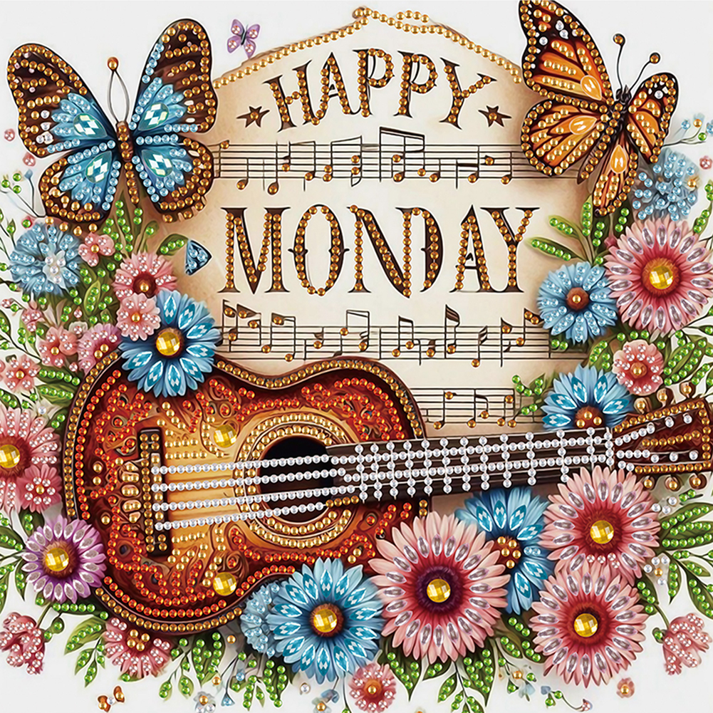 Musical Note Guitar Flower 30*30cm(canvas) special shaped drill diamond painting