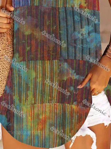 Women's Colorful Scoop Neck Sleeveless Striped Printed Tops