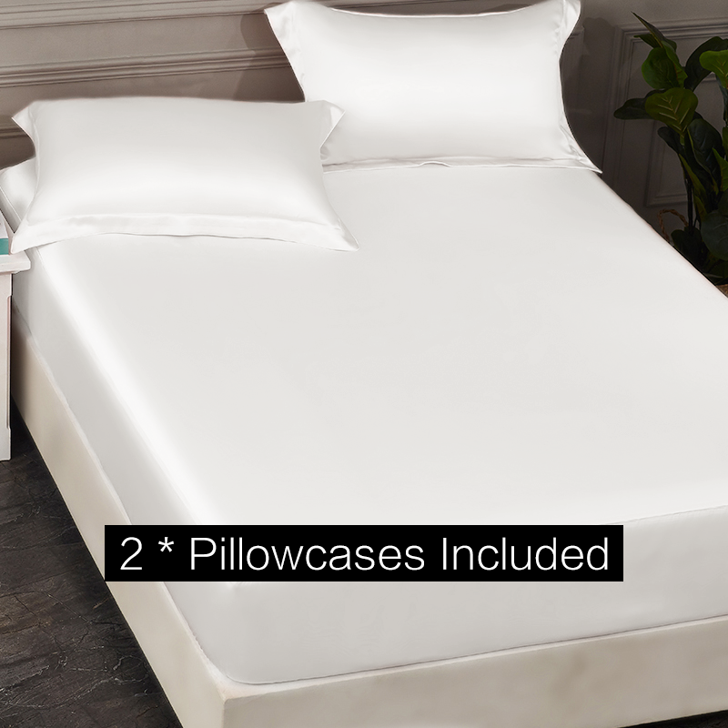 White Single Side Mulberry Silk Fitted Sheet Set REAL SILK LIFE