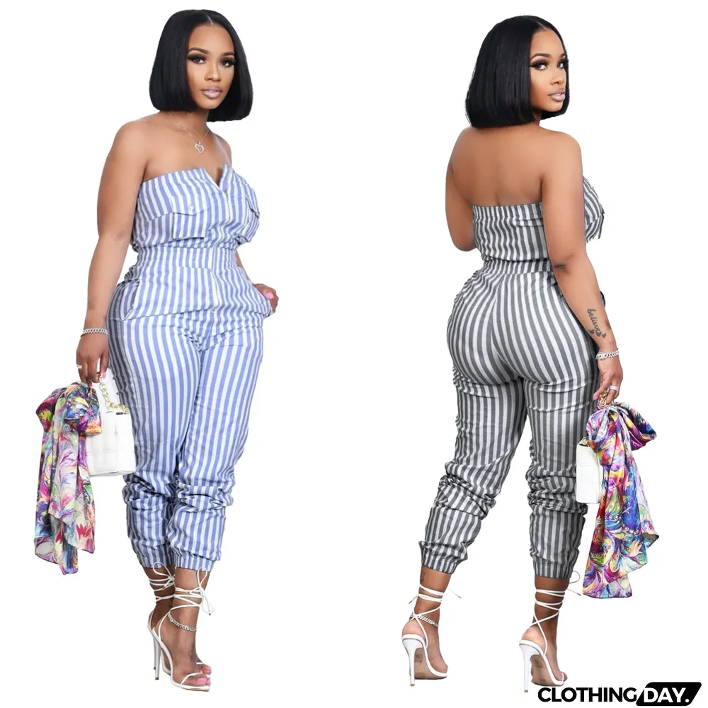 Ladies Striped Bandeau Jumpsuit