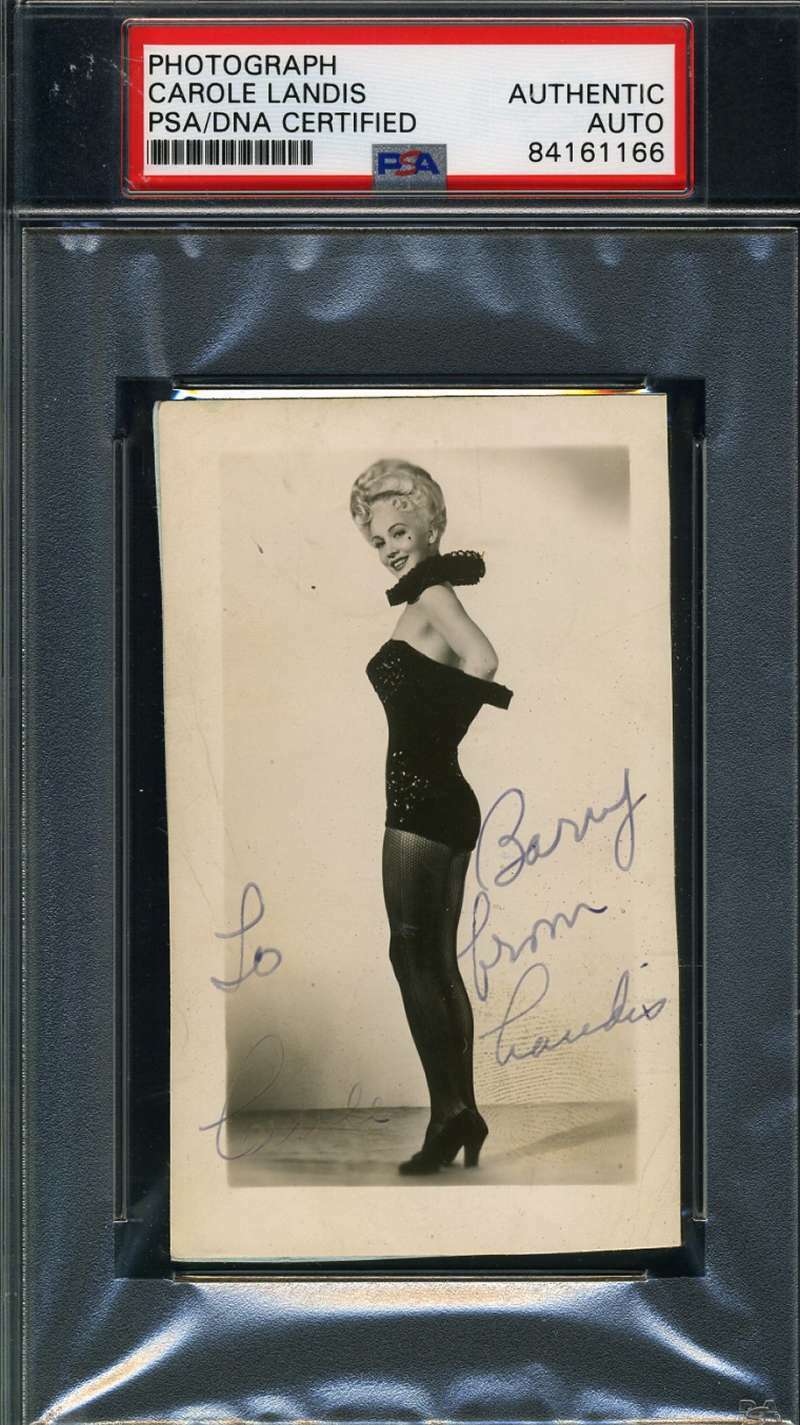 Carole Landis Psa Dna Coa Autograph Rare Photo Poster painting Hand Signed Slabbed