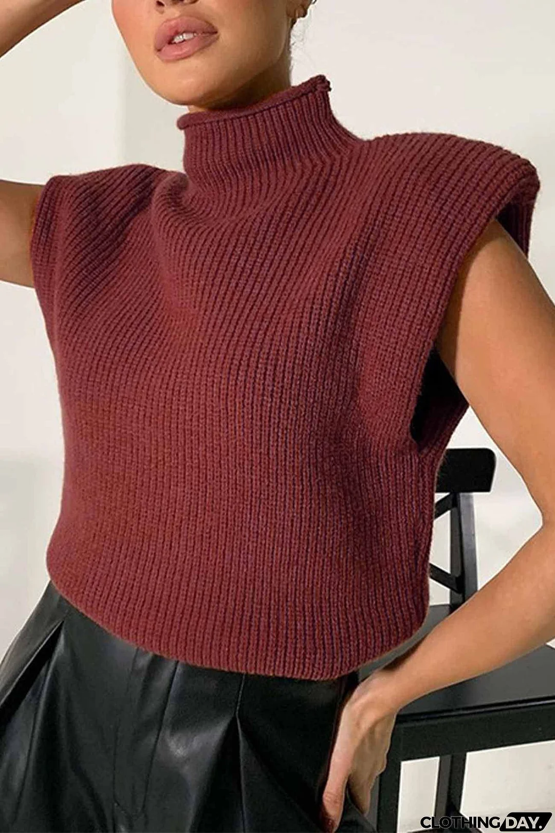 Solid Mock Neck Sleeveless Sweater