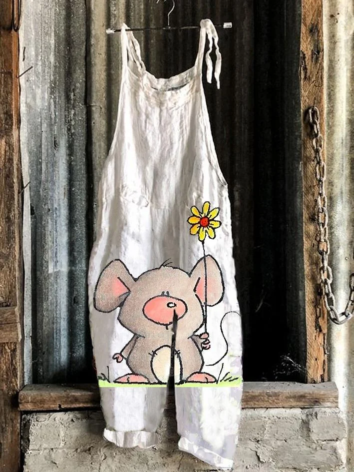Retro casual mouse print Jumpsuit