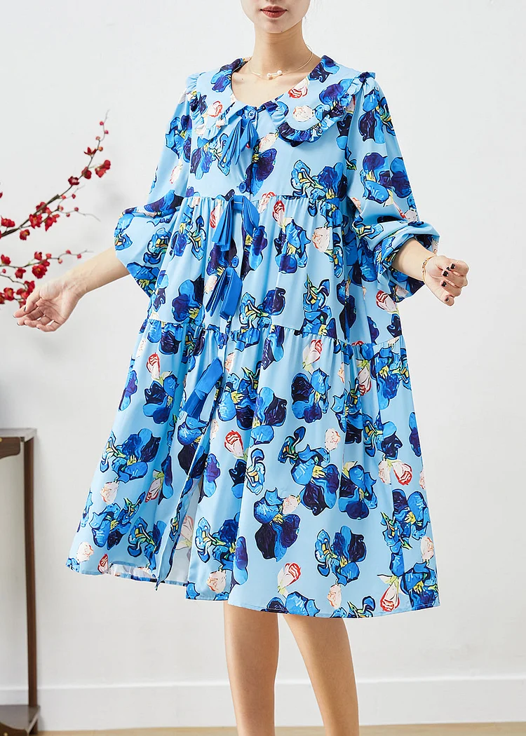 Casual Blue Oversized Patchwork Print Holiday Dress Fall