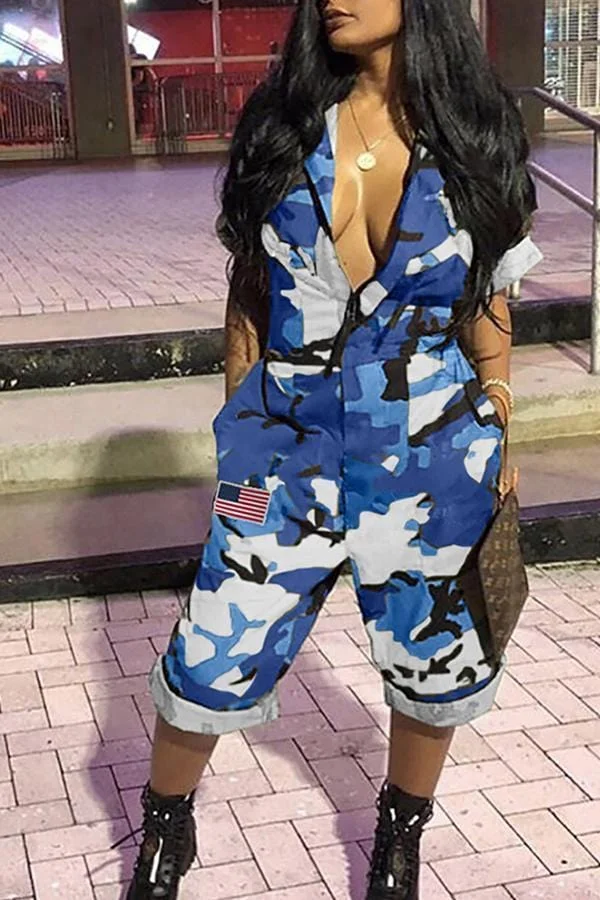 Euramerican Camouflage Printed One-piece Jumpsuit