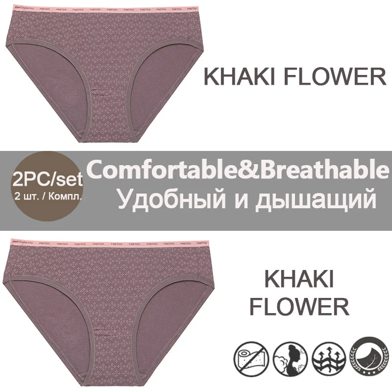FINETOO 1/2PCS Women's Cotton Panties Sexy Lingerie Fashion Letter Waist Female Cute Pantys M-XXL Ladies Floral Printed Briefs