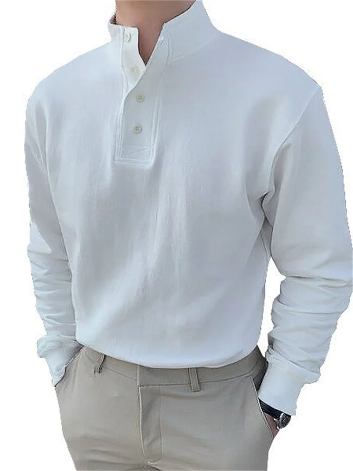 Loose Men's Solid Color Long-sleeved Shirt Plain Slit Spot Casual Shirt White Black Blue S-5XL-Hoverseek