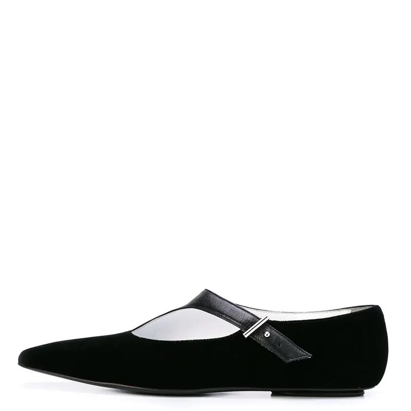 TAAFO Black Asymmetry Flock Flats Woman Square Toe Buckle Ladies Formal Casual Shoes
