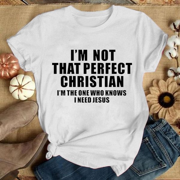 Unisex Funny Graphic Tops for Men and Women,"I'm Not That Perfect Christian" Graphic T-Shirt for Spring and Summer,Casual Wear - BlackFridayBuys