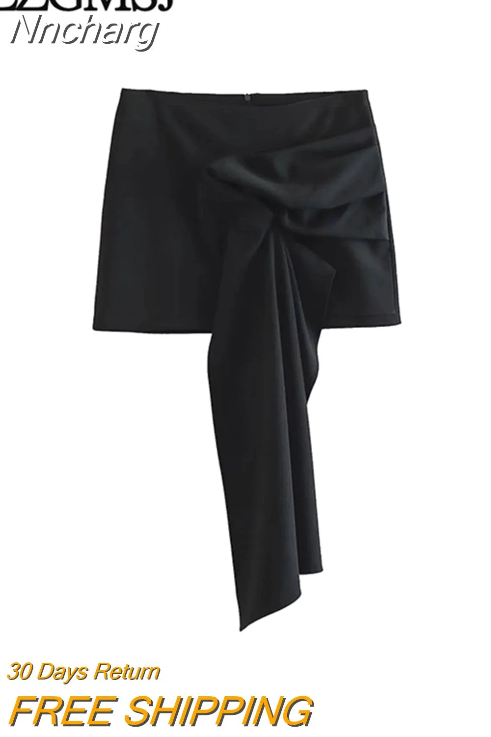 Nncharge TRAF 2023 Spring Summer Black Elegant High Waist Skirts Women Irregular Back Zipper Office Mini Skirts