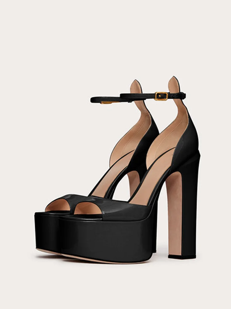 Miseyes Women's Thick Heel Square Toe Buckle Waterproof Platform Open Toe Hollow One Strap Sandals High Heel Sandals