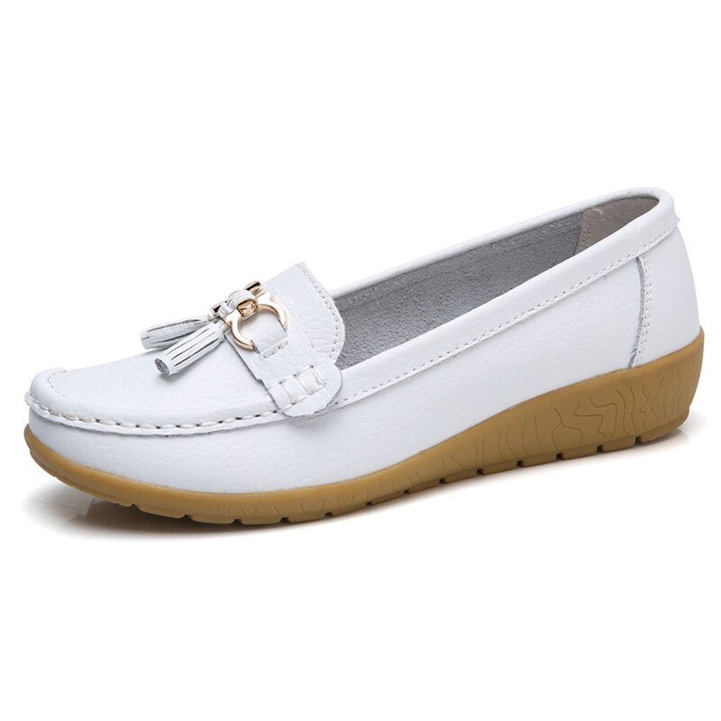 2021 Women Shoes Spring Autumn Cow Leather Flats Women Footwear Slip On Loafers Mother Moccasins Shoes Female Large Size 35-44