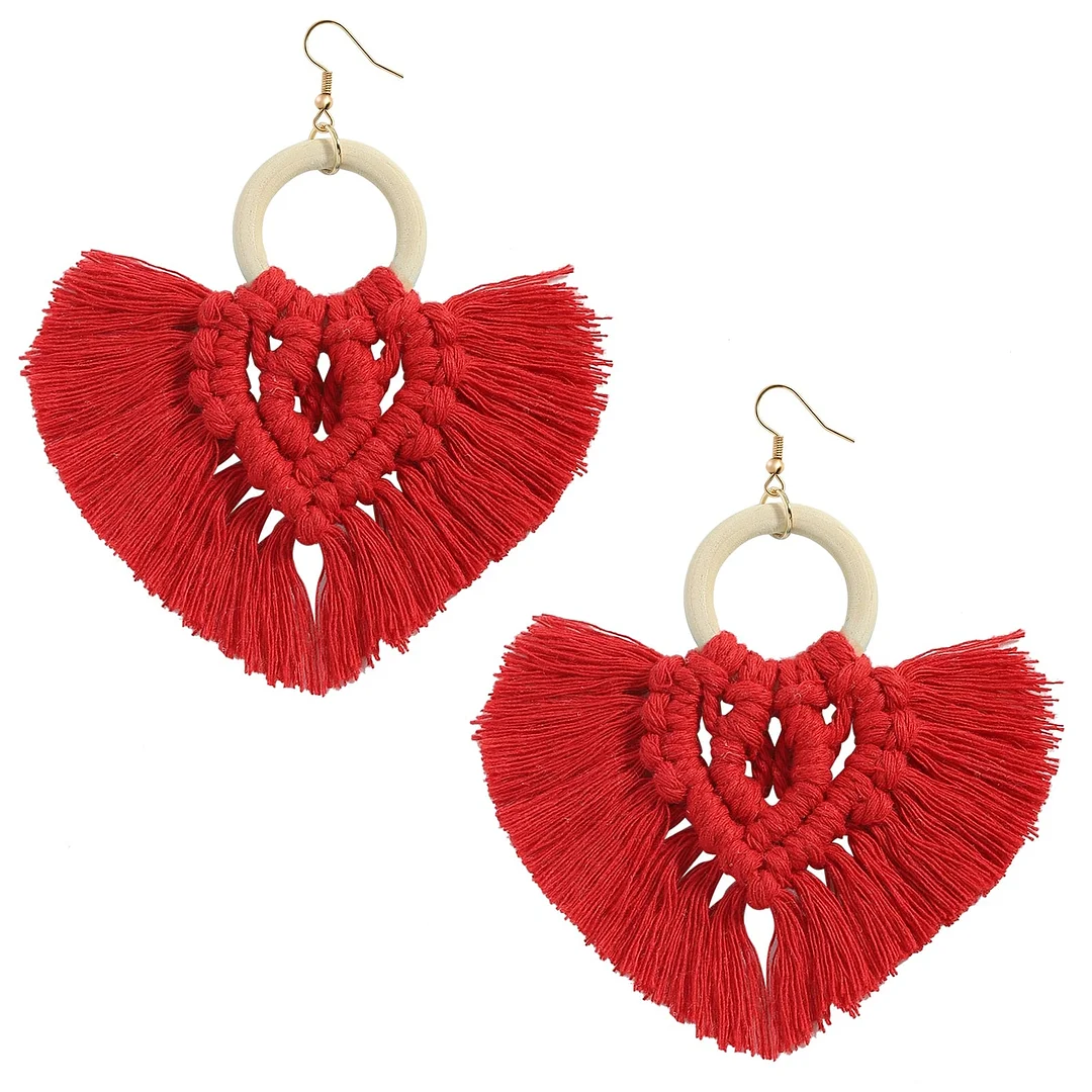 Dvacaman 2020 New Design Bohemian Leaf Shape Tassel Earrings For Women Fashion Weave Macrame Cotton Thread Earrings Drop Jewelry