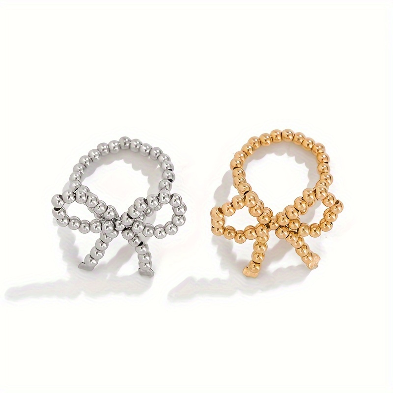 Vintage Elegant Imitation Pearl Butterfly Knot Open Ring Set, 2-Piece Adjustable Statement Rings, Alloy No Plating, Daily & Gift Occasions, Valentine's Day Holiday Jewelry