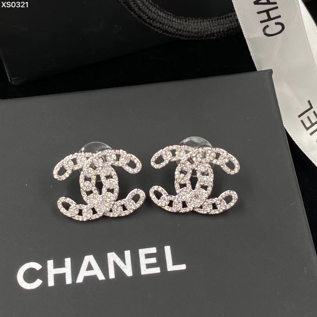Buy replica Chanel Silver Color Hollow Double C Earrings and replica jewelry from PICKS Jewelry