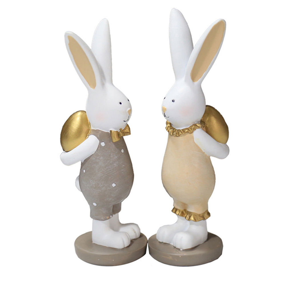 

2pcs Easter Resin Bunny Innovative Golden Egg White Rabbit Figurine Gift, 501 Original
