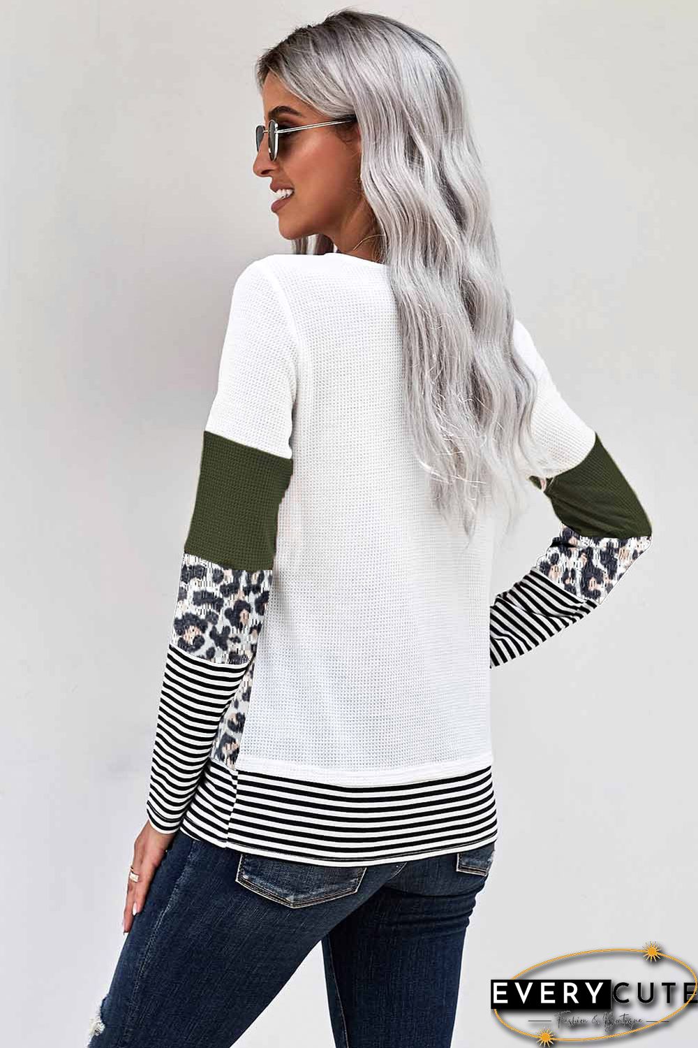Leopard Splicing Stripes Top
