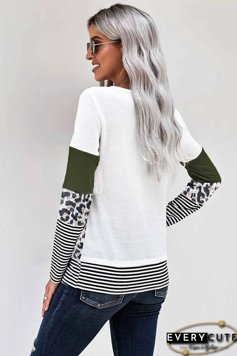 Leopard Splicing Stripes Top