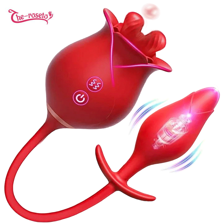 Romeo Double-pistil Tongue-licking Rose Toy With Vibrating Anal Plug