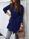 Urban Solid Color Belted Long Sleeves Lapel Collar Blazer