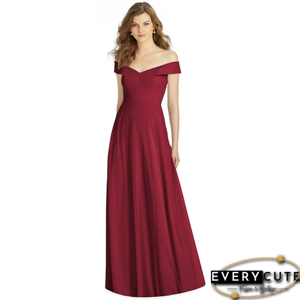 Wine Off Shoulder Evening Gown