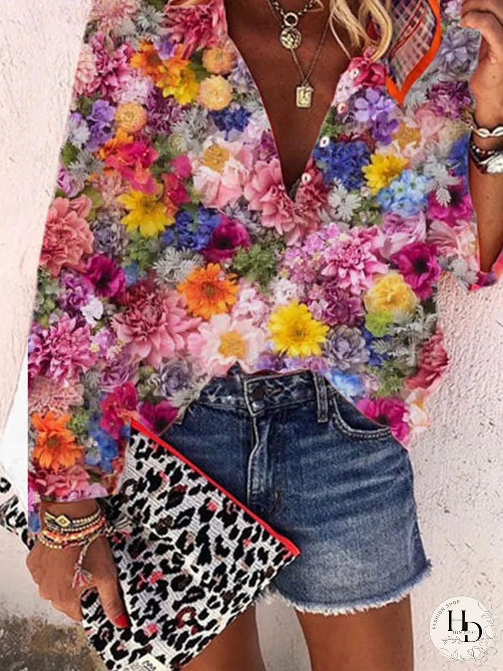 Casual Floral-Print Long Sleeve Tops