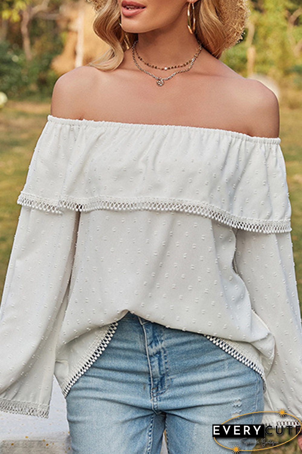 Fashion Elegant Solid Split Joint Off the Shoulder Tops