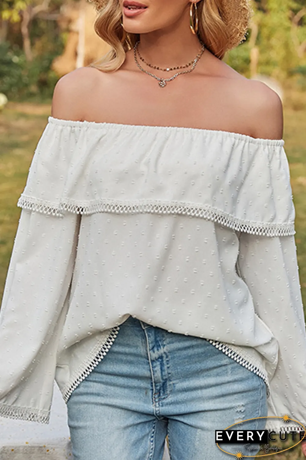 Fashion Elegant Solid Split Joint Off the Shoulder Tops