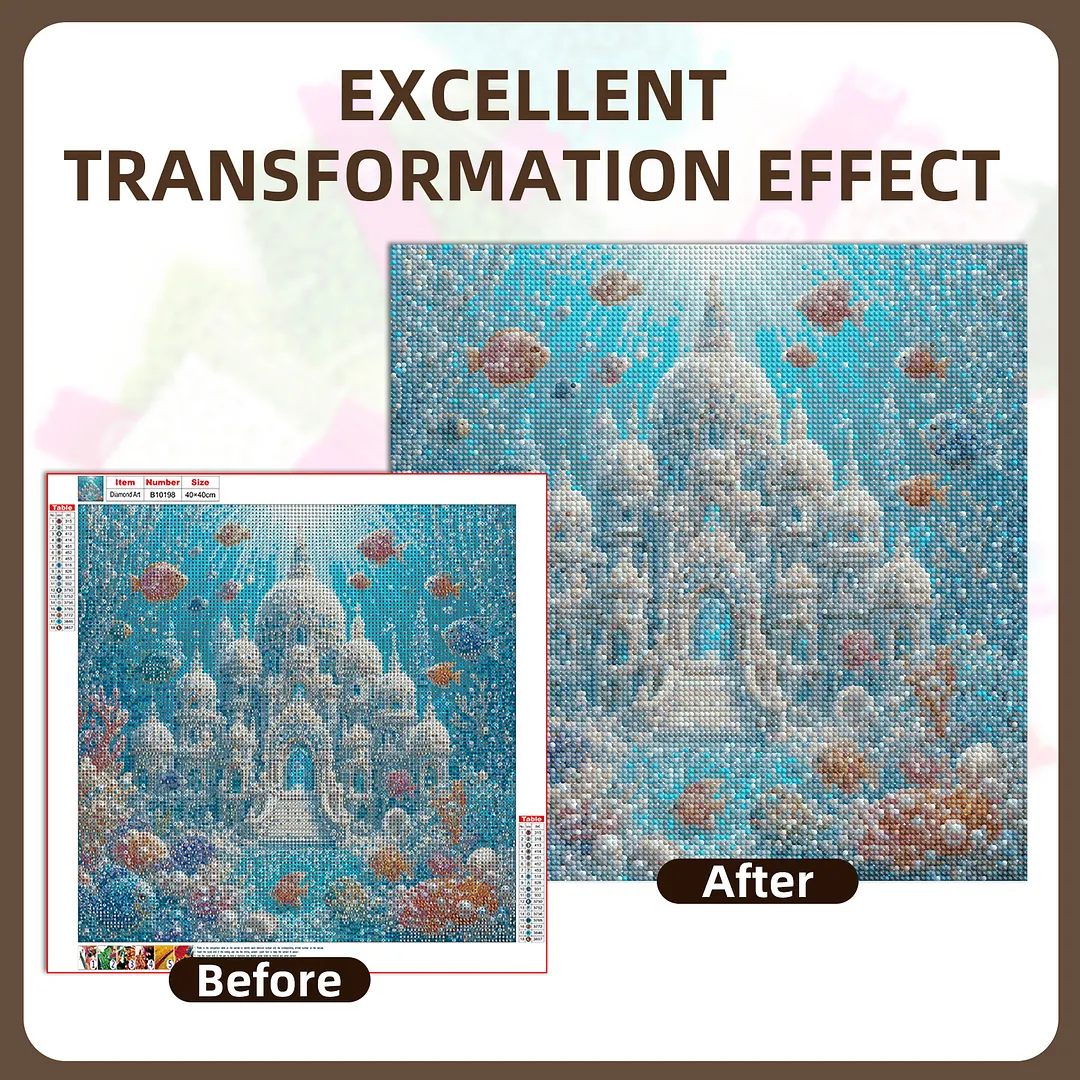 Underwater Castle Pearl Full DIY 5D Round Drill Gem Art Diamond Painting Kits 15.75x15.75 in Diamond Dots Paintings Picture Arts Craft Diamond Art Kits for Adults Beginner Home Wall Decor