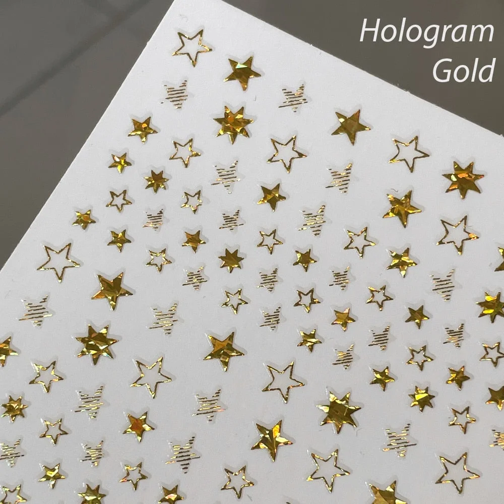 Stars Stickers Hologram Silver Gold Black & White 3D Engraved Nail Sticker Nail Art Decorations Nail Decals Design