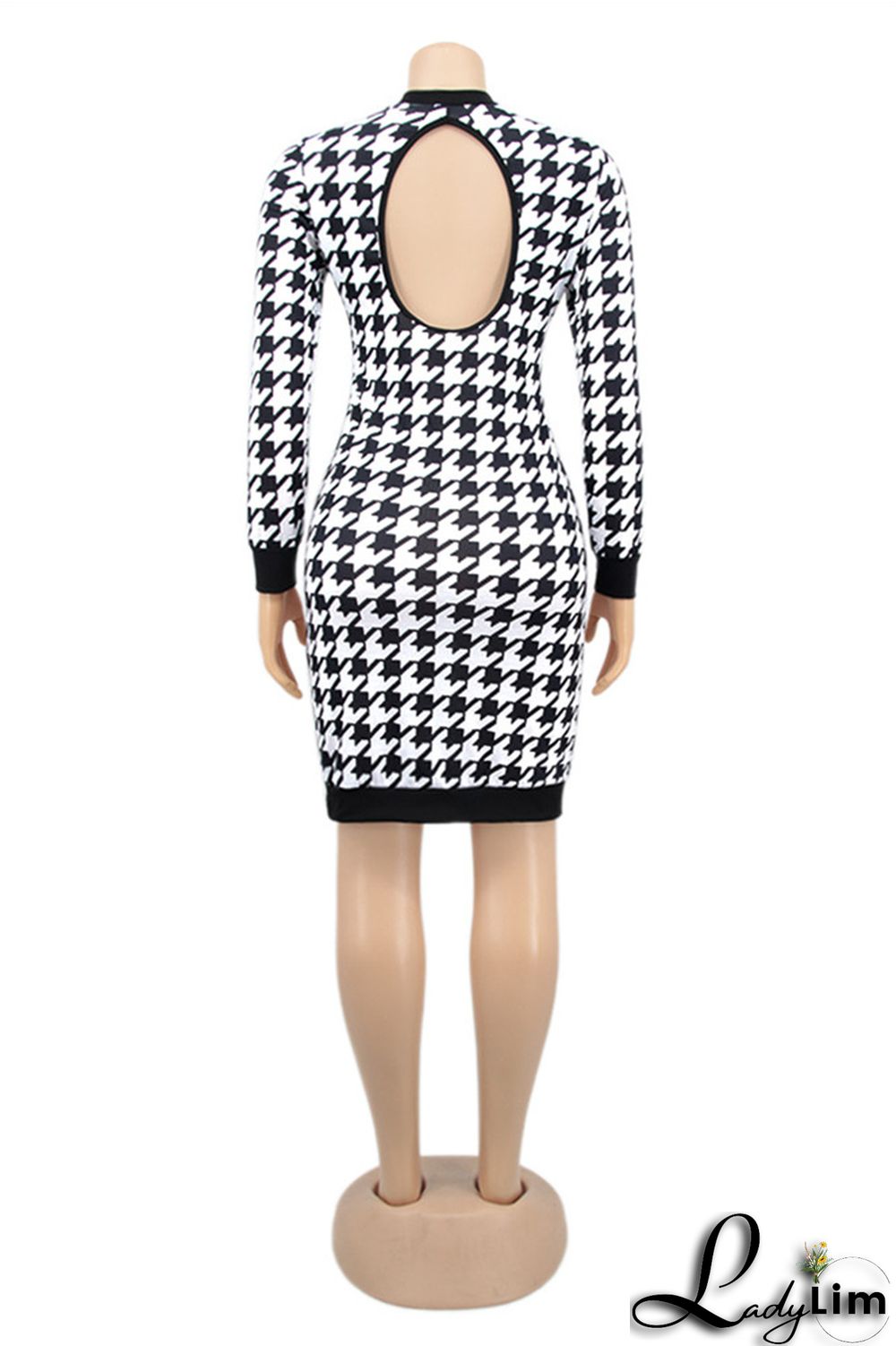 Colour Fashion Casual Print Patchwork Backless O Neck Long Sleeve Plus Size Dresses