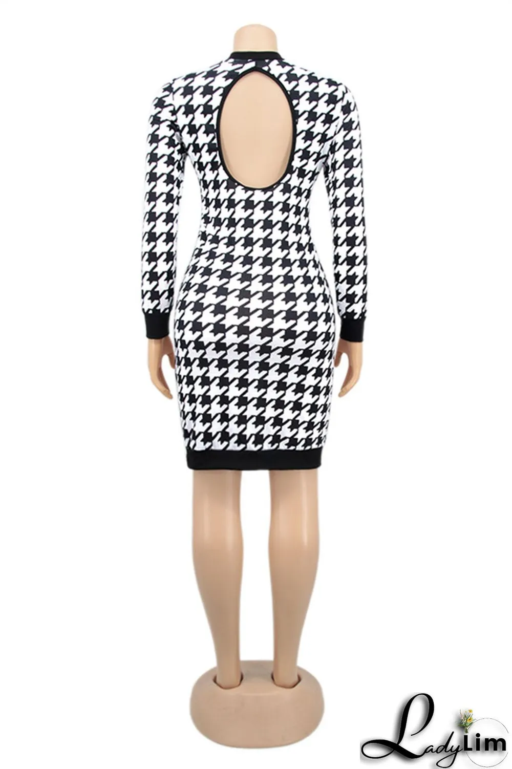 Colour Fashion Casual Print Patchwork Backless O Neck Long Sleeve Plus Size Dresses