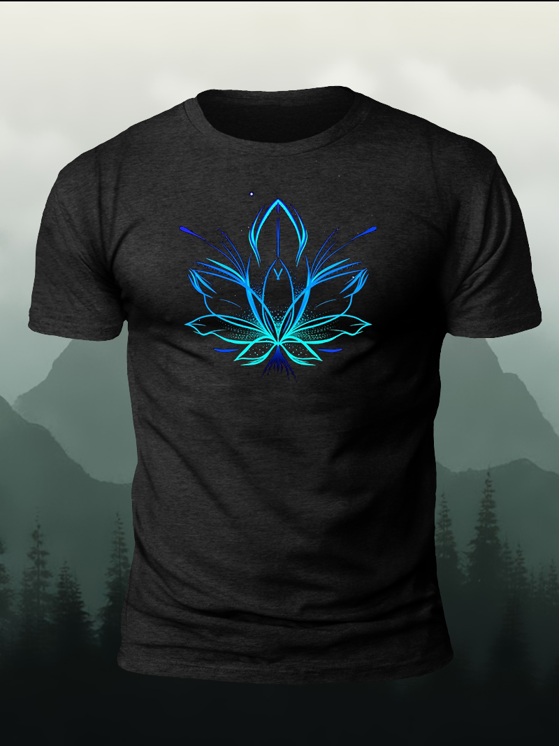 Blue Lotus Print Short Sleeve T-Shirt