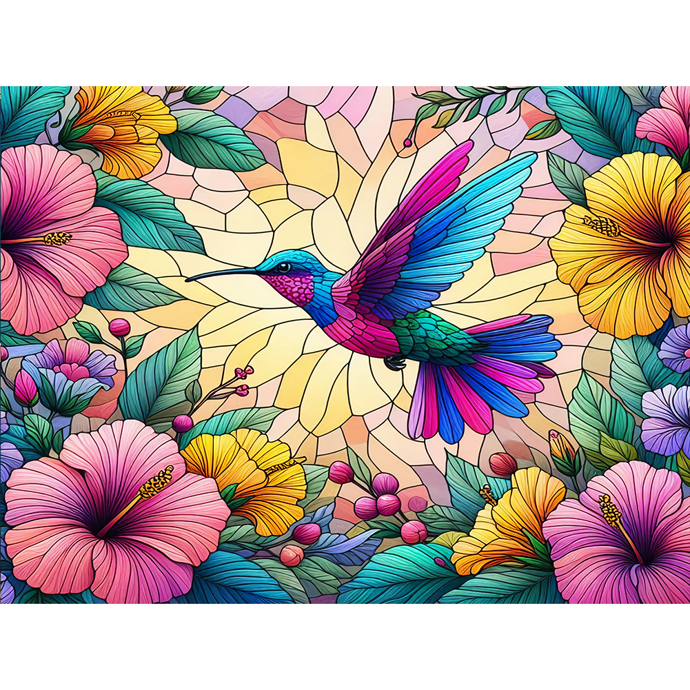Flower Hummingbird 40*30cm(canvas) full round drill diamond painting