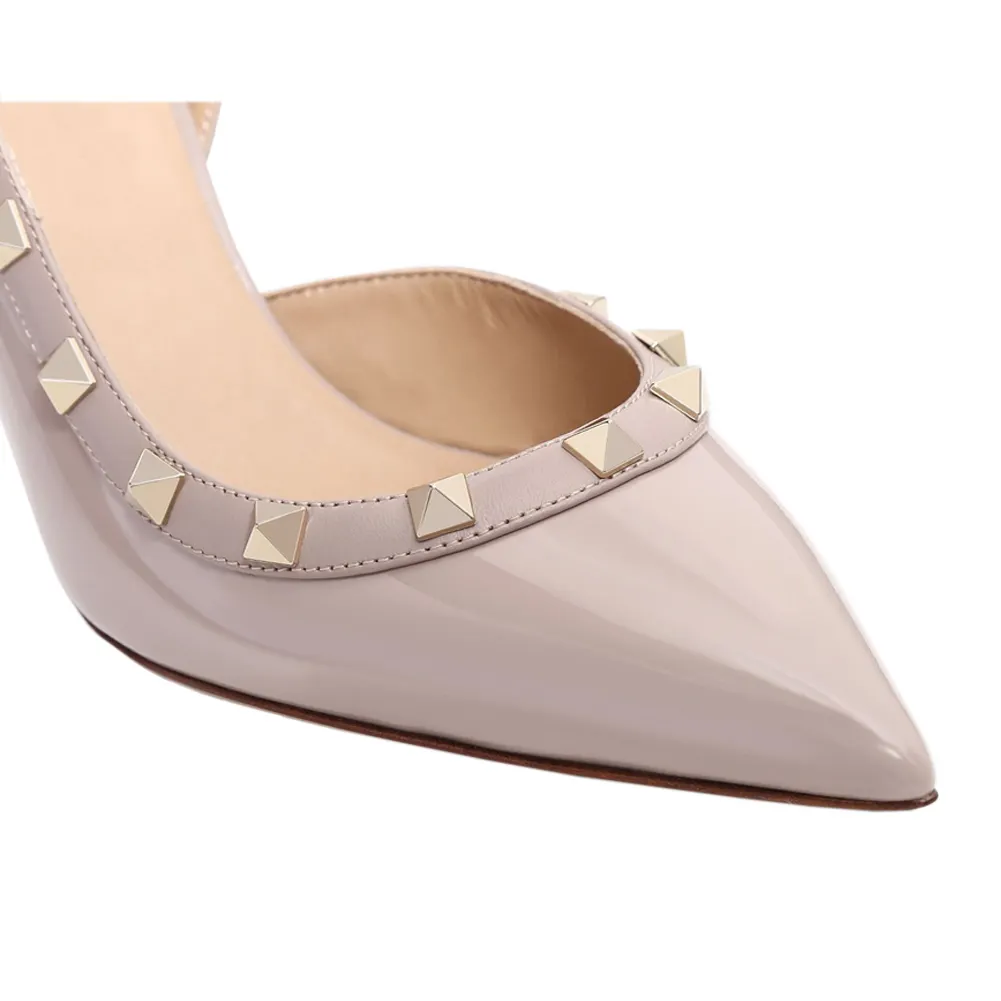 100mm Women's Midd Heels Pumps Rivets Buckle Closure Nude Sandals-vocosishoes