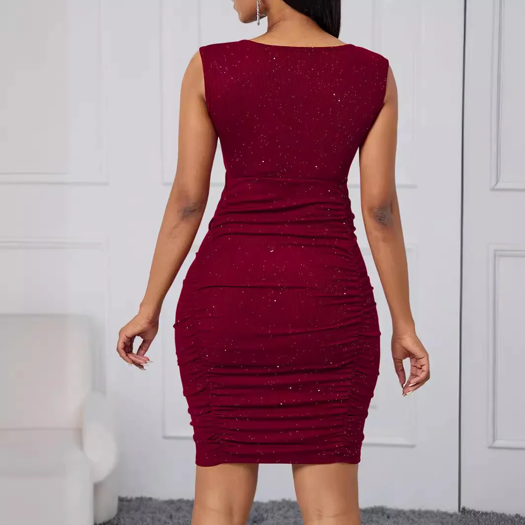 Uveng Uveng Solid-Color V-Neck Solid-Colored Sleeveless Sleeve-Less Sleeve-Bless Women's Dress